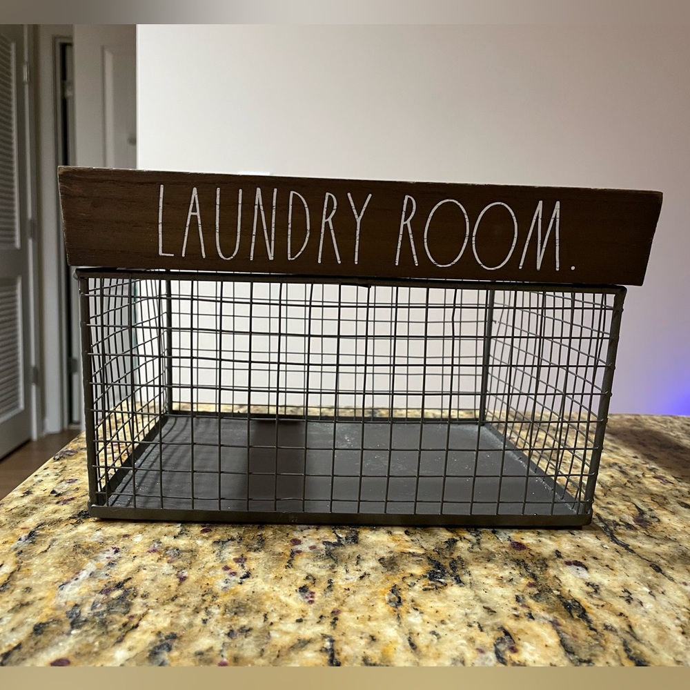NWT Rae Dunn Laundry Room Wired Wooden Basket
